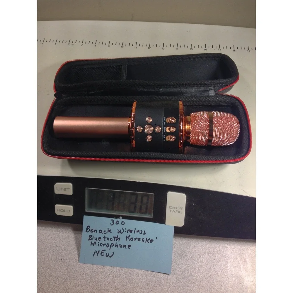 Bonaok Wireless Bluetooth Karaoke Microphone Rose Gold with Case